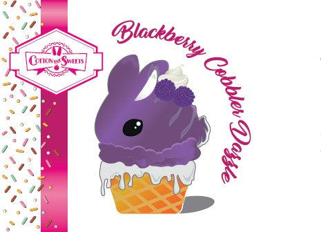 The front of the character card shows the digital artwork of the Blackberry Cobbler Dazzle purple ice cream with white glitter and purple raspberries on top near the swirl of whipped cream.
