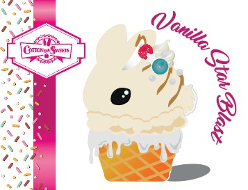 The front of the character card shows the digital artwork of the Vanilla Star Blast, a white ice cream cone with a blueberry, raspberry, and silver pearls near the swirl of whipped cream on the top of the bunny.
