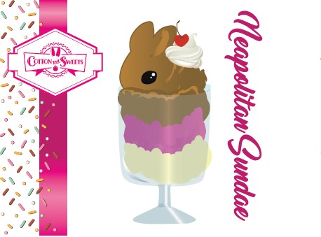 The front of the character card for Hot Fudge Sundae has the digital artwork depicted. The artwork shows the ice cream bunny sundae with the three layers and a whipped cream swirl with a cherry on top.