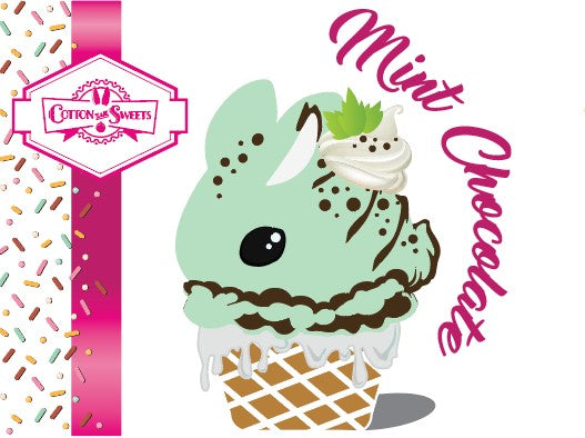 The front of the character card shows the mint chocolate green ice cream cone with chocolate drizzle and sprinkles near the swirl of the whipped cream, with green mint leaves.