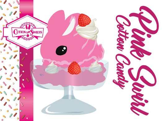 The front of the character card, which has the artwork of the bunny. The artwork depicts the Pink Swirl Cotton Candy pink ice cream sundae with strawberries and swirls of whipped cream in the dish.