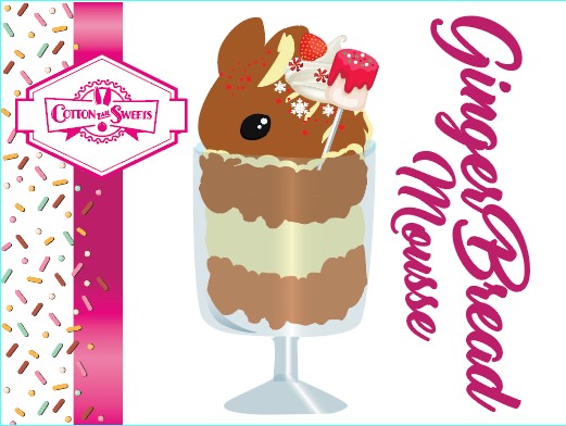 The front of the character card for Gingerbread Mousse shows the digital artwork. The digital artwork shows the tall ice cream sundae that has a marshmallow with glittery red glaze in the dish and the bunny has peppermint candies, a strawberry, and a swirl of whipped cream on top.