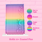 Moon and Star display board varieties are shown, Day to night, Sunset, Night Sky, and Rainbow Sky and the words Holds 10+ enamel pins.