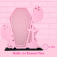 Light Pink Ghost Coffin with Skull/Cross enamel pin display board is shown with words holds 12+ enamel pins.