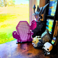 Example display Ghost Coffin with Skull/Cross on desk, with a spooky house and ghost dog and skull figure character.