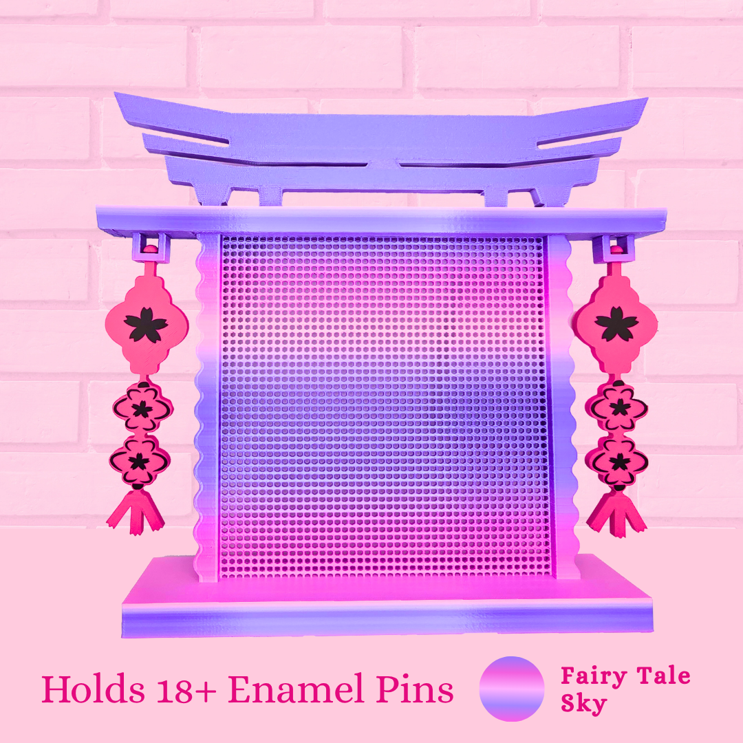 Fairy Tale Sky Japanese Arch enamel pin board and the words holds 18+ enamel pins.