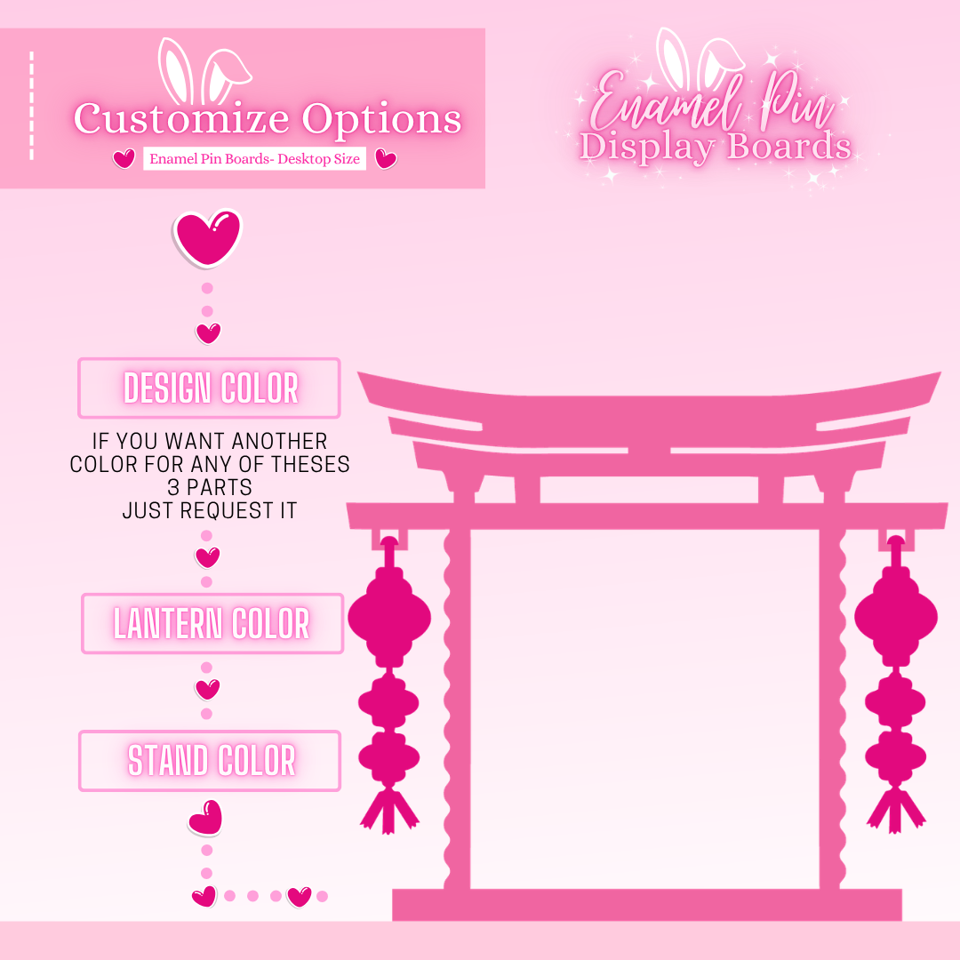 Pink display board with customizable options for design and stand color on a pink background.