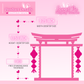 Pink enamel pin display board with measurements and product details on a pink background