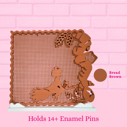 Bread Brown Kiki’s Bread Bakery enamel pin board with the words holds 14+ enamel pins.