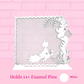White Kiki’s Bread Bakery enamel pin board with the words holds 14+ enamel pins.