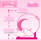 Pink enamel pin display board with measurements and product details on a pink background
