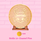 Gold Pirate Bunny Coin enamel pin display board is shown with words holds 13+ enamel pins.