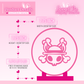 Pink enamel pin display board with measurements and product details on a pink background