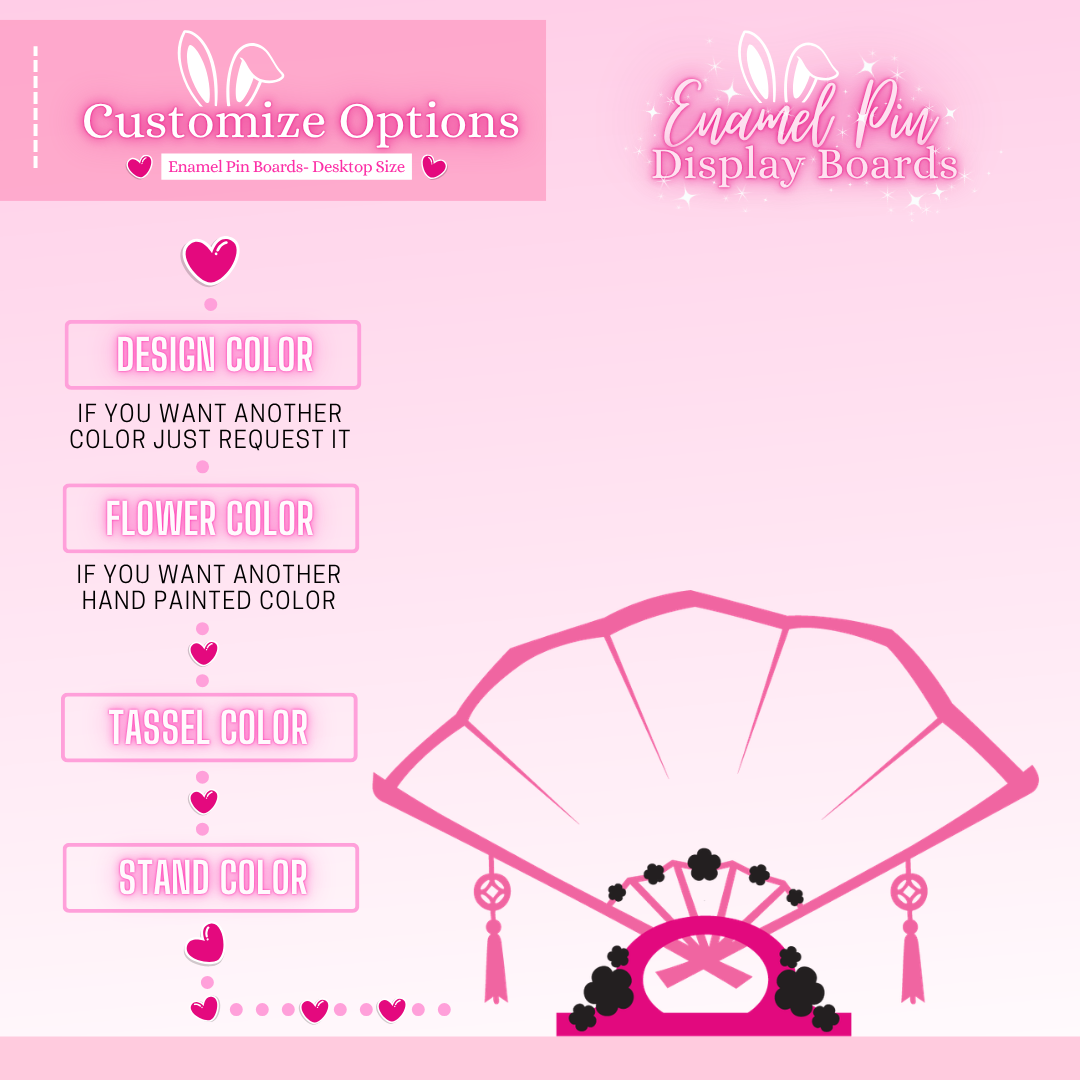 Pink display board with customizable options on a pink background