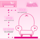 Pink enamel pin display board with measurements and product details on a pink background
