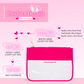 The dimensions of the flat pouch are shown, with the flag bag is 11.75 inch wide, 8.5 inch high, and 1.25 inch thick, with quality clear plastic body, gold quality metal zipper, quality fabric five star rated.