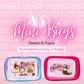 Mini bags sweets and treats with five designs, and shows two different colors of the clear rectangle pouch designs