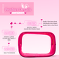 The dimensions of the rectangle pouch bag are shown, 10 inch wide, 6.5 inch high, and 2.25 inch thickness, with quality clear plastic body, gold quality metal zipper, quality fabric five star rated.