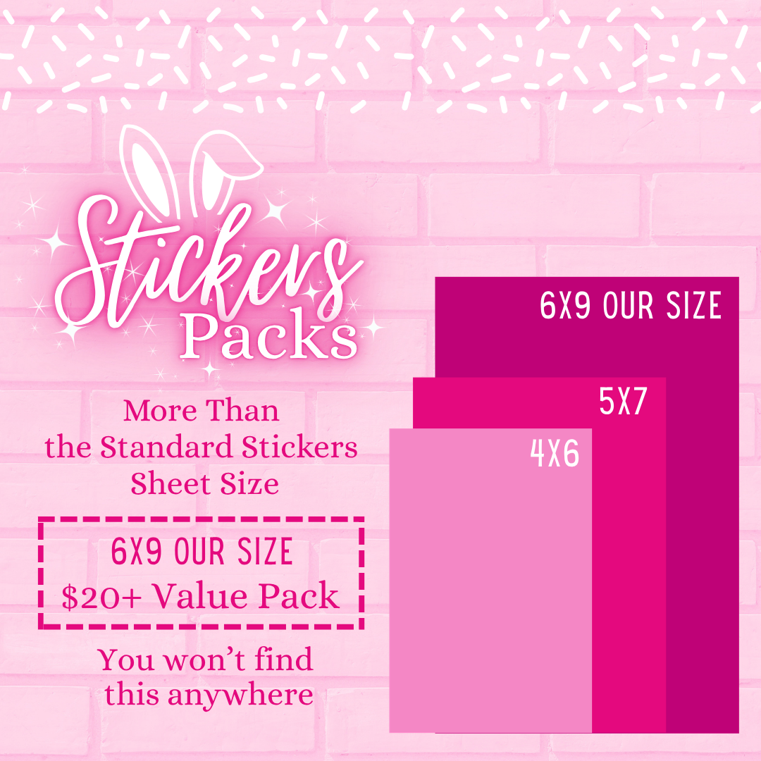 Sticker Pack dimensions show that our sticker sheet is bigger than average and better price value.