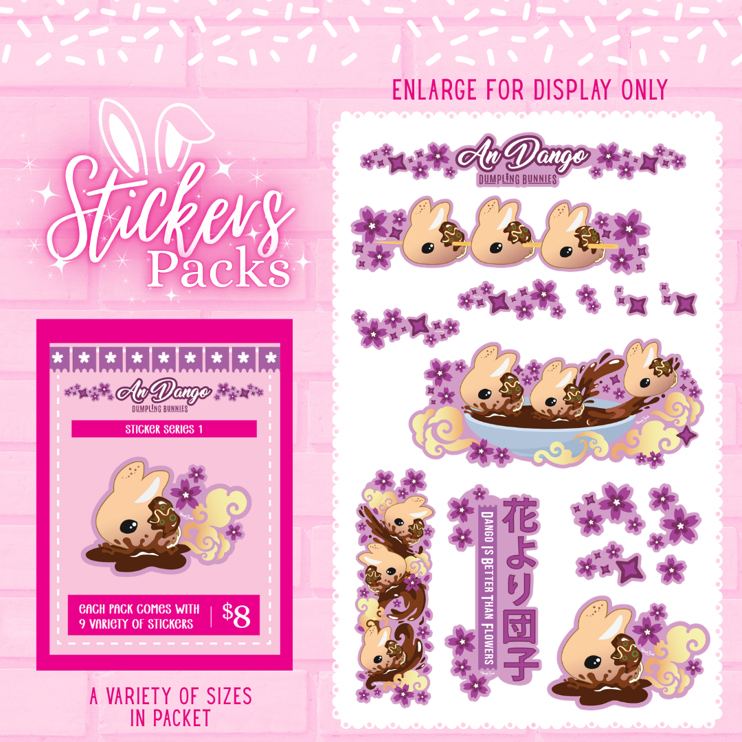 An Dango dumpling bunny sticker pack with multiple stickers in various sizes.