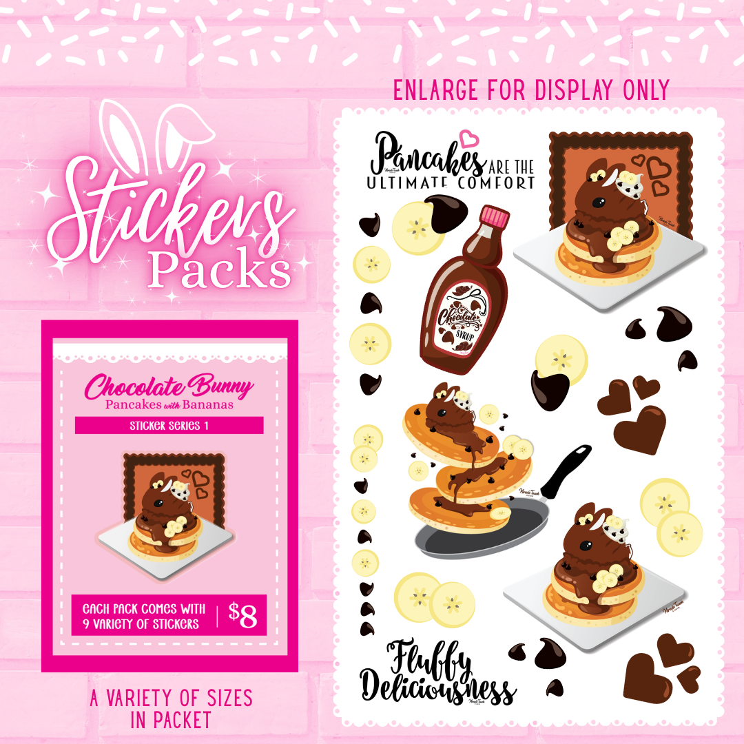 Chocolate pancake bunny sticker pack with multiple stickers in various sizes.