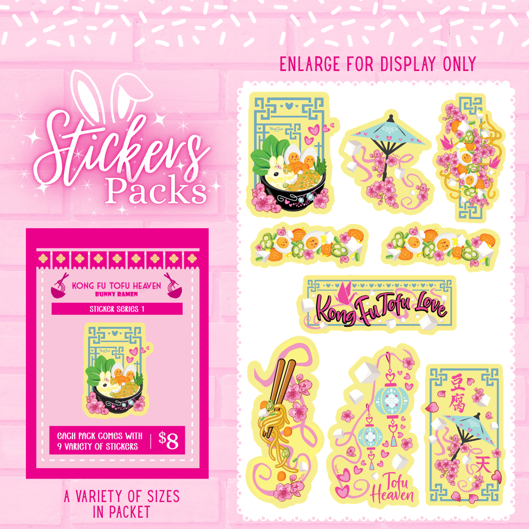 Sunny Golden Cream bunny ramen sticker pack with multiple stickers in various sizes.