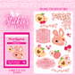 Peach raspberry spring roll bunny sticker pack with multiple stickers in various sizes.