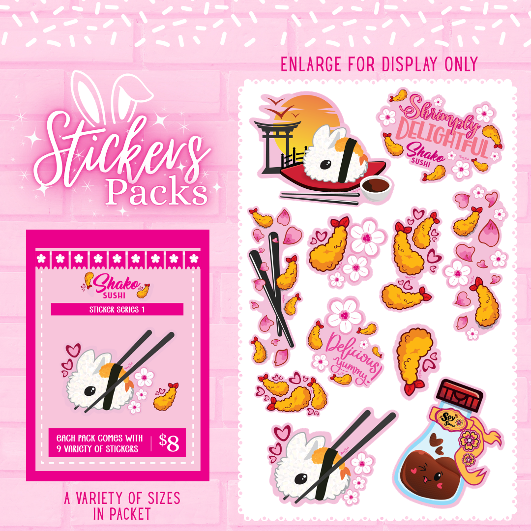Shako Sushi bunny sticker pack with multiple stickers in various sizes.