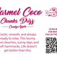 The back of the character card reads: Caramel Coco Chunks Drizz Candy Apple, Exotic, smooth, and always ready to relax. This bunny loves beaches, sunny days and soft hammocks. Life doesn’t get better than this.