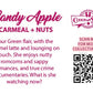 The back of the character card reads: Candy Apple Caramel + Nuts, Sour Green flair, with caramel latte and lounging on couch. She enjoys nutty romcoms and sappy romances, and true crime documentaries. What is she watching now?