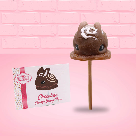Cute kawaii brown bunny with a white swirl on top of a stick. The front of the character card is shown.