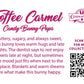 The back of the character card reads: Toffee Caramel Candy Bunny Pops, Buttery, sugary, and always sweet, this bunny loves warm hugs and late nights. The dentist says to not enjoy sweets late at night, but sometimes the mood just fits when next to the fireplace. Blankets and warm dreams are what make this bunny happy.