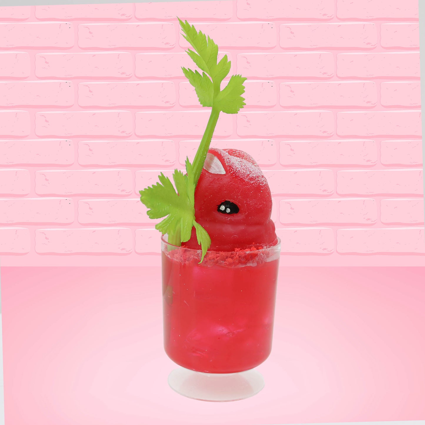 The view of the figure is at an angle to show the celery. 