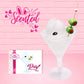 Cute kawaii clear bunny in a drink with a skewer with two olives and a pearl in a martini glass. The front of the character card as well as the word scented is shown.