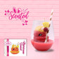 Cute kawaii red bunny in a drink with a gold white straw and a cherry pineapple on a skewer. The front of the character card and the word scented is shown.