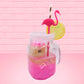 This view shows the front of the figure at another angle, with the pink flamingo, straw, and lemon slice in the center.