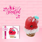 Cute kawaii bunny Cherry Star Blast red ice cream with light blue blueberries, silver pearls, and a clear star near the swirl of whipped cream on the top. The front of the character card is shown as well as the word scented.