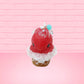 Cute kawaii bunny Cherry Star Blast red ice cream with light blue blueberries, silver pearls, and a clear star near the swirl of whipped cream on the top. This view is from the front.