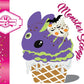 Purple ice cream cone with Halloween-themed decorations and 'Cotton & Sweets' branding. Front side of card.