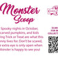 The back of the character card reads Monster Scoop, Spooky nights in October, carved pumpkins, and kids saying Trick or Treat are what this bunny lives for. Don’t be scared, the extra eye is only open when Monster is happy to see you! A QR code is available to be scanned for more collectibles as well as the cotton tails logo.