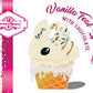 The character card front shows the digital artwork with the white bunny ice cream cone with chocolate and teal sprinkles on top.  