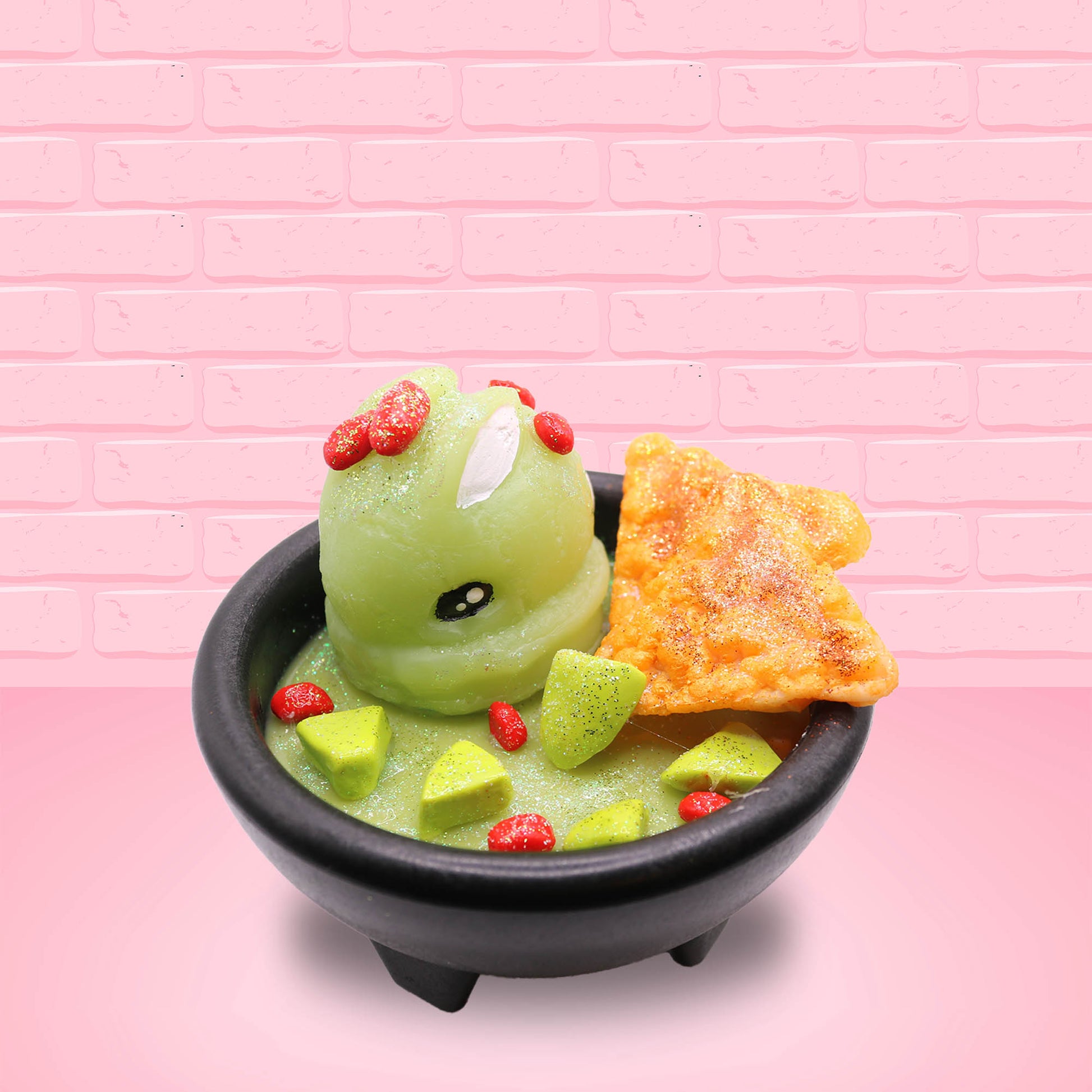 This view is from the side showing the pieces of tomato and avocado. 
