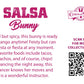 The back of the character card reads: Salsa Bunny, Cool but spicy, this bunny is ready to tango anytime! Feisty but can siesta or fiesta at any moment. Favorite foods include tacos, nachos, and of course, chips! Dancing the night away, this dancer knows her moves and is a wonderful instructor.