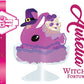 Cute kawaii witch bunny character card front, Aurelia Witch of Fortune with digital artwork shown. The bunny is shown with a purple hat, orange sprinkles, purple raspberries, and purple gems.