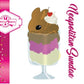 The front of the character card for Hot Fudge Sundae has the digital artwork depicted. The artwork shows the ice cream bunny sundae with the three layers and a whipped cream swirl with a cherry on top. 