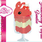The front of the character card for Strawberry Parfait Sundae which has the digital artwork. The artwork shows the tall Strawberry Parfait Sundae red ice cream with strawberries, a pearl, and a whipped cream swirl on the top of the bunny.