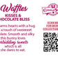 The back of the character card reads: Waffles Kisses & Chocolate Bliss, she warms hearts with a hug and touch of sweeeet chocolate. Smooth and silky this bunny loves forbidding sweets which is all she dares to eat.