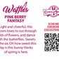 The back of the character card reads: Waffles Pink Berry Fantasy, Light and cheerful, this unicorn loves to run through fields of flowers, and dance with the butterflies. Sweets in the air, oh how sweet this day is this bunny thinks of spring is here.