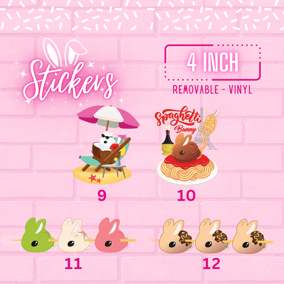 Stickers 1 through 8 are shown, the grinch tall sundae, the Valerie hearts tall sundae, Candice tall sundae, Poison apple bunny tall sundae, classic lemonade, hot pink lemonade, pink lemonade, and sweethearts banana split.