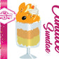The front of the character card for Candice Sundae and shows the digital artwork. The digital artwork shows the tall orange, white, and yellow ice cream sundae with yellow, brown, and orange sprinkles on top.  The top also has two pieces of candy corn near the whipped cream swirl.